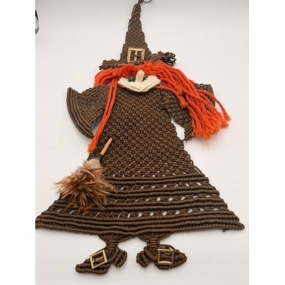 Unbranded Macrame Witch Wall Hanging Brown Orange OS Vintage Boho Decor